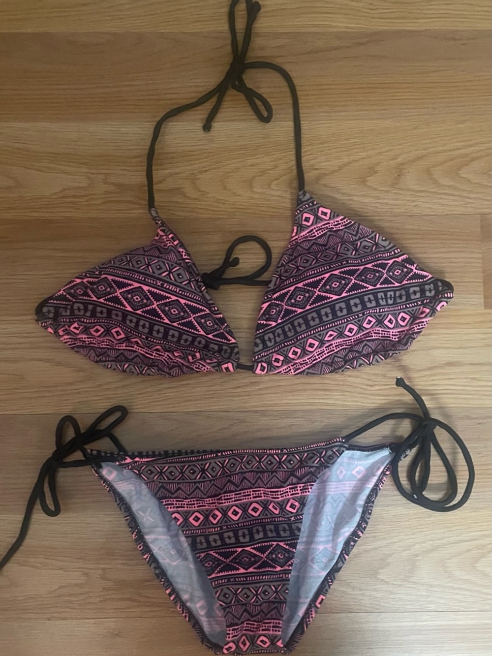 Venus Pink and Black Aztec Triangle String Bikini